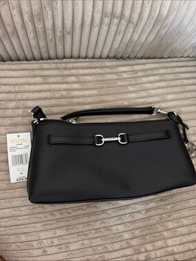 Michael Kors Black Pebble Leather Shoulder Bag with Silver Hardware